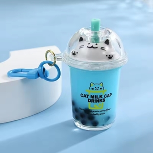 Llavero de Taza de Té con Leche Rosa, Llavero de Gato de Dibujos Animados, Mini Taza de Té con Leche, Llavero de Cristal Líquido con Lentejuelas, Accesorios para Colgar en el Bolso - Product Image 5