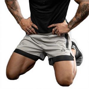 2026 Summer Fitness Double-Layer <b>Men's</b> Elastic Waist Knitted Solid Quick-Dry Breathable Stretchy Mesh Running Sports <b>Shorts</b> - Product Image 4