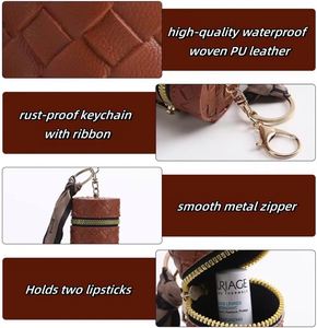 Pochette cylindrique en cuir tressé pour porte-clés, avec sangle décorative, mini porte-rouge à lèvres, breloque de sac, portefeuille portable, sac de rangement pour écouteurs et clés - Product Image 6
