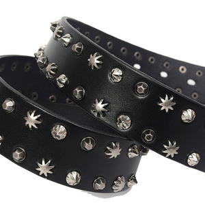 Hochwertige 3,8 cm 1,5 "Breite Erste Schicht Rindsleder-Dorns chließe Mehrfach besetzte Sterne Nieten Gürtel, Western Urban Punk Gürtel - Product Image 5