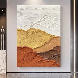 Hand Painted Oil Painting Sunrise Over Golden Mountains Abstract Art Rectangle Metal <b>Frame</b> For Living Room Entryway Hallway - Product Image 3