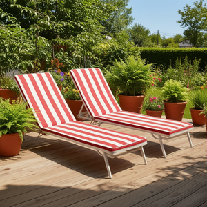 Coussin de remplacement pour chaise longue d'extérieur rayé rouge et blanc, coussin de siège rectangulaire pour mobilier de patio, toutes saisons, lavable - Product Image 2