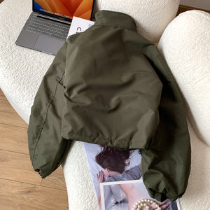 Blouson aviateur vert pour <span class=keywords><strong>femme</strong></span>, <span class=keywords><strong>manteau</strong></span> court en coton épais évidé avec col montant pour toutes les saisons. - Product Image 3