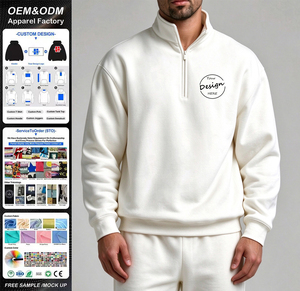 เสื้อสเวตเชิ้ตแขนยาวแบบซิปครึ่งตัวสำหรับผู้ชาย ผ้าฝ้ายฟลีซ ออกแบบโลโก้ที่อกพร้อมป้ายทอแบบกำหนดเอง ขายส่ง - Product Image 1