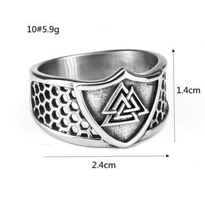 Men's Titanium Steel <b>Ring</b> Shield Shape Viking Triquetra Logo Hip Hop Style Gift Jewelry 03608 Steel Color - Product Image 5
