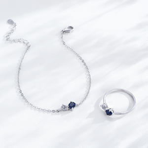 Pulsera de Cadena con Diseño Geométrico de Circonita Azul Intenso de Corte Ovalado en Plata de Ley S925 para Mujer, Versión de Cobre Personalizable - Product Image 4