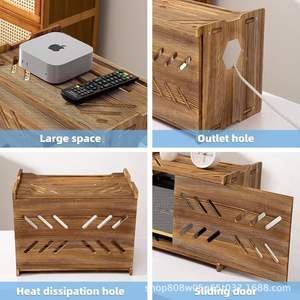 Custom Wooden <b>Router</b> Storage Box Rectangle Retro Color Standing Type Cable Organizer <b>Power</b> Strip Holder - Product Image 3