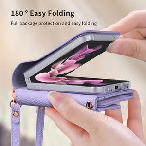 Funda de teléfono con billetera de cuero PU con ranura para tarjeta de lujo para <span class=keywords><strong>Samsung</strong></span> <span class=keywords><strong>Z</strong></span> <span class=keywords><strong>Flip</strong></span> 5 4 <span class=keywords><strong>3</strong></span> funda de teléfono móvil a prueba de golpes con correa cruzada - Product Image 6