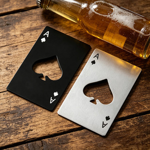 Stainless Steel Credit Card Bottle Opener Spade Shape Portable Beer Opener Silver Black Color Personalized Design - Product Image 1