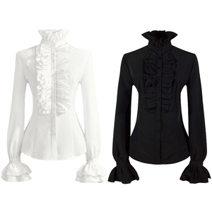Blusa Victoriana Personalizada para Mujer, con Volantes, Cuello Alto, Manga Larga, Botones al Frente, Estilo Gótico, con Puños con Volantes - Product Image 2