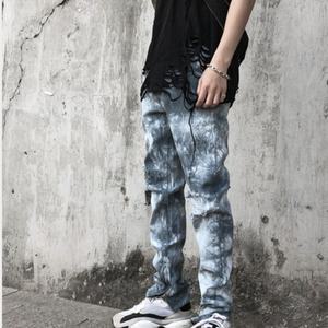 Pantalones Vaqueros Ajustados de Moda para Hombre, Lavados, con Abertura y Cremallera, de Tiro Alto, Rotos, Estilo Mom, Tie Dye, Apilados - Product Image 4