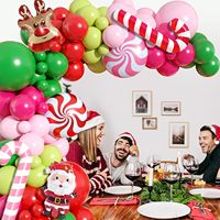 Kit d'arche de Noël, guirlande de ballons en latex rouge, rose et vert pour fête de Noël avec ballon en forme de canne à bonbons pour les fêtes