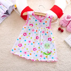 Robe d'été sans manches pour bébé fille, vêtements décontractés à la mode pour petites filles de 0 à 1 an, robes pour bébés avec fleurs et décors multiples