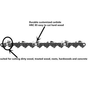 Chaîne de tronçonneuse en carbure de 20 pouces, calibre 058\", pas 325\", <span class=keywords><strong>76</strong></span> <span class=keywords><strong>maillons</strong></span> d'entraînement - Product Image 2