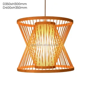 Handmade Wicker Treo Đèn Mây Mặt Dây Chuyền Ánh Sáng Tre Dệt Đèn