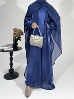 Abaya kaftan gris scintillant avec cape pour femmes ensemble deux pièces Robe de soirée islamique fluide élégante et modeste Robe Maxi pour la fête de l'Aïd