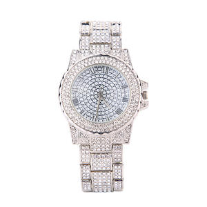 2023 tendance or Rose Sport trois yeux montre de sport pour hommes Blingbling plein diamant chiffres romains Couple montre à Quartz - Product Image 3
