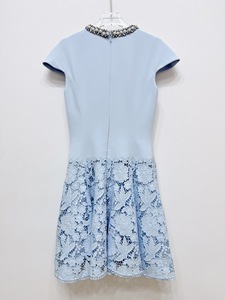 Nuevas llegadas de Bettergirl para Ramadán 2026: <span class=keywords><strong>Vestido</strong></span> casual ajustado con encaje <span class=keywords><strong>azul</strong></span>, patchwork y flores hechas a mano. - Product Image 5