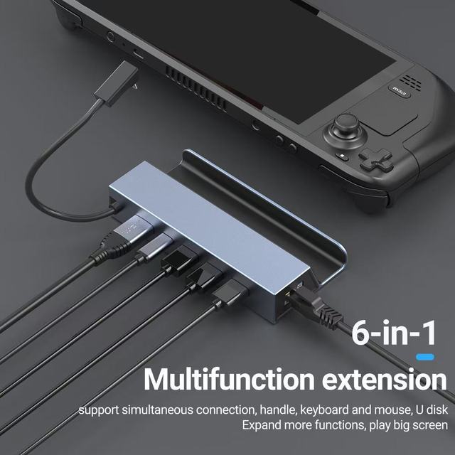 Xput 6 in 1 Steam Deck Docking Station Multiport Hub USB3 0 4K HDTV PD Charging 1000Mbps Ethernet Adapter for PC