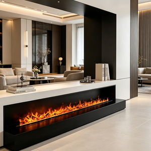Cheminée électrique encastrée longue, avec LED intégrées et flamme réglable, idéale pour meuble TV mural - Product Image 4