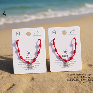 Cavigliera Sette Stelle Pesci con Cordino Rosso in Acciaio Inossidabile, Gioiello Zodiacale Fatto a Mano - Product Image 3