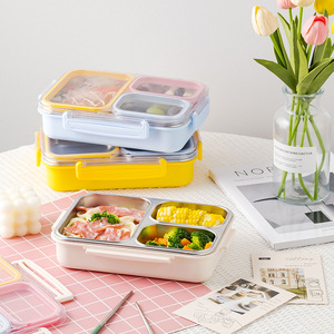 Boîte alimentaire en acier inoxydable 304 à 3 compartiments avec couvercle |   Boîte à lunch anti-odeurs pour le stockage au réfrigérateur et les collations - Product Image 1