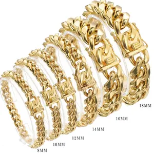 European and American Fashion 316L Stainless Steel 18K Gold Filled Cuban Link Chain Bracelet for Women Men