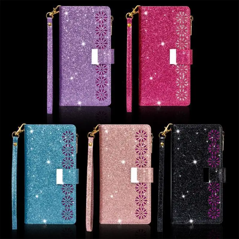 for iphone 13 glitter flip kickstand card slot holder mobile cover pu leather wallet phone case for iphone 13 mini