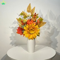Fleurs artificielles d'automne tournesols en soie tiges pics avec des baies de citrouille automne Branches florales pour Vases Table décoration de la maison