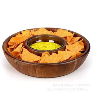 ถาดไม้อาคาเซียทำมือพร้อมชามจุ่มสำหรับเสิร์ฟในงานปาร์ตี้ - Product Image 5
