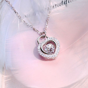 Elegante collana con ciondolo a cuore mobile, catena con charm in pietra scintillante per donna - Product Image 2