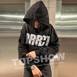 Sudadera con Capucha Personalizada con Logotipo de Pedrería, Lavado Ácido, Estilo Urbano Vintage, Estampado Puff, Felpa Francesa, Desteñida al Sol - Product Image 4