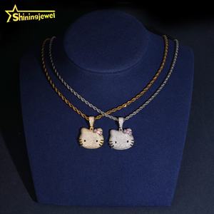 Neues Design 925 Silber Lieblicher Katzen-Moissanit-Anhänger Feiner Schmuck Maßgefertigter Iced Out Moissanit-Anhänger Halskette - Product Image 4