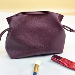 Custom Logo PU Leather Makeup <strong>Bag</strong> Water Resistant Cosmetic Pouch Burgundy Red Travel Organizer <strong>Toiletry</strong> <strong>Drawstring</strong> <strong>Bag</strong> - Product Image 1