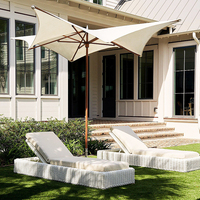 Bain de Soleil en Rotin pour Jardin, Lit de Bronzage d'Extérieur en Aluminium Imperméable Réglable pour Patio et Piscine