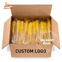 100SWEET FOOD Factory Custom Yellow Rock Candy Sugar Stick Banana Flavored Indiv Wrapped Crystal Candy