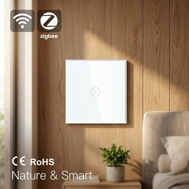 Mvava No Neutral Wire Required 86*86mm EU UK Standard Zigbee Glass Waterproof Smart WiFi Wall Light Switch Works with Alexa