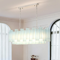 Lustre LED vintage en verre de Murano bleu mat, style ligne de pêche, hauteur réglable, pour villas et salons de style rétro français