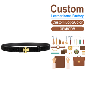 Cinturón de Cuero Genuino para Mujer, Cinturón Versátil con Hebilla con Logotipo en Tono Dorado - Product Image 2