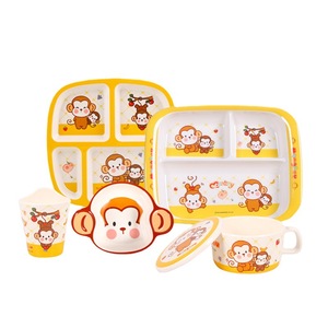 Cute Monkey Melamine Bowl For Kids Round Cartoon Design Durable Feeding Dish - Product Image 2