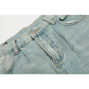 All'ingrosso colore blu chiaro pantaloni larghi a vita alta con modello di lavaggio unico Casual pantaloni da <span class=keywords><strong>uomo</strong></span> donna Jeans in Denim - Product Image 2