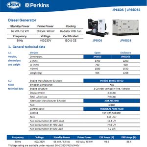 JP66D5 von Perkins 60 KVA Geräuscharmer Offener Diesel-<span class=keywords><strong>Generator</strong></span> 3-Phasen 400V mit Autostart ATS 1103A-33TG2 für den Heimgebrauch - Product Image 6