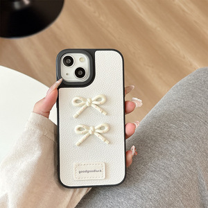 Nuova <span class=keywords><strong>Cover</strong></span> Minimalista in Pelle con Fiocco a Pois 3D Macaron Tinta Unita per <span class=keywords><strong>iPhone</strong></span> 17 16 15 14 <span class=keywords><strong>13</strong></span> <span class=keywords><strong>Pro</strong></span> <span class=keywords><strong>Max</strong></span> con Bordo Nero - Product Image 4