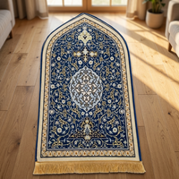 Tapis de prière de voyage moderne en polyester, fait main, lavable, à motif floral, avec dossier antidérapant et poils fins, style artistique islamique