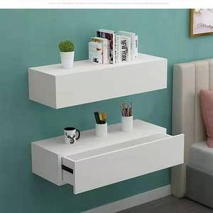 Mesita de noche con cajón para montar en la pared, 60 cm de longitud, tablero artificial blanco, armario de almacenamiento para dormitorio - Product Image 4
