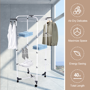Vente en gros Séchoir à <span class=keywords><strong>linge</strong></span> avec revêtement en poudre à quatre couches Séchoir à <span class=keywords><strong>linge</strong></span> vertical avec roue - Product Image 3