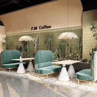 Ensemble de table et de chaises de banquet d'hôtel, restaurant, café, salon de thé au lait, canapé vert émeraude, stand moderne en pierre artificielle