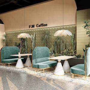 Juego de Mesa y Sillas para Restaurante, Banquetes, Cafetería, Salón de Té con Leche, Sofá Verde Esmeralda, Estilo Moderno, Piedra Artificial - Product Image 3