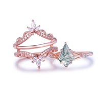 Ensemble de bagues en argent sterling 925 avec agate mousse taille cerf-volant, pierre naturelle verte, pour empilage