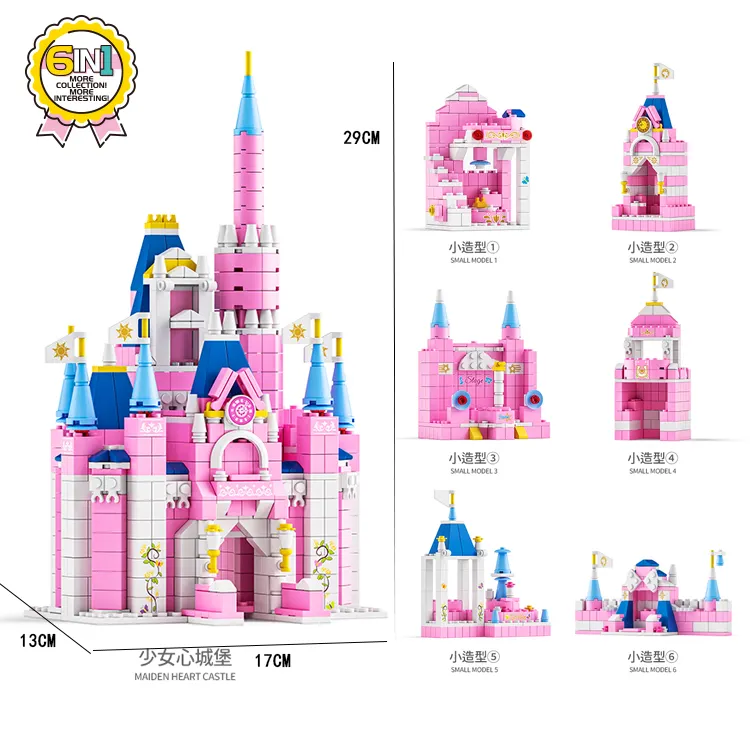 Lele 형제 소녀 공주 성 집 빌딩 블록 세트 여자 생일 선물 건설 벽돌 장난감